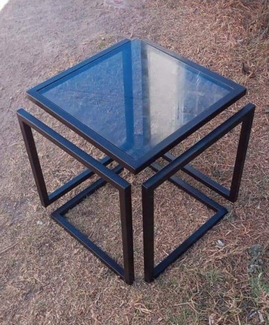 Black MS Cube Side Table with Glass Top