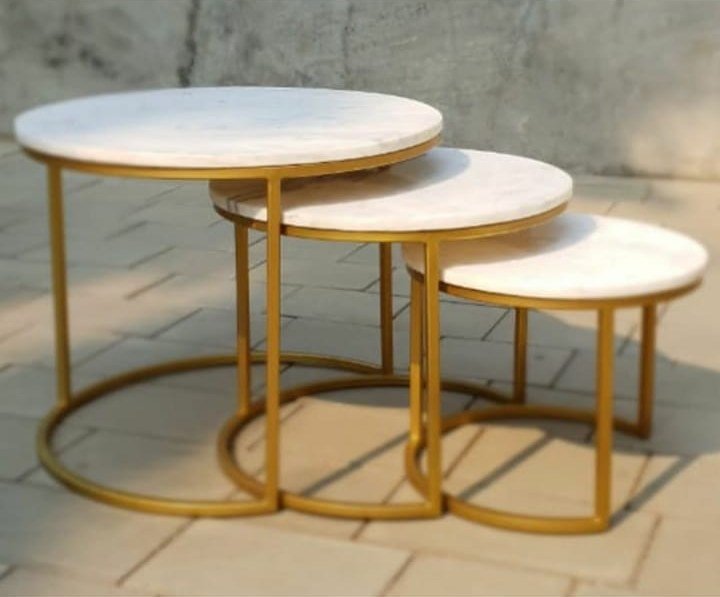 Gold Frame Marble-Top Nesting Tables (Set of 3)