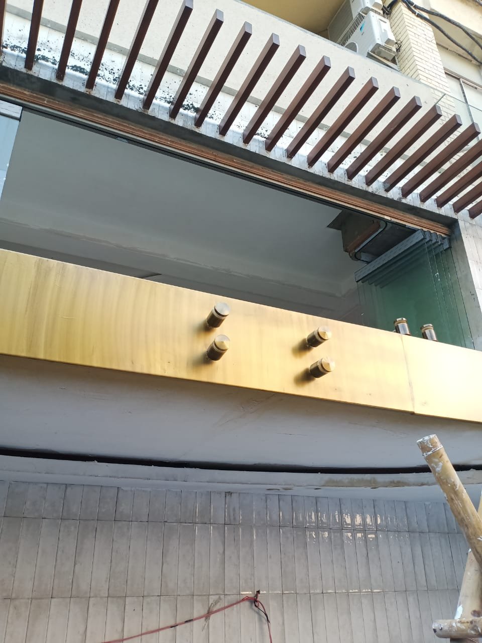 PVD Gold SS Fascia Cladding with Glass Standoff Fittings