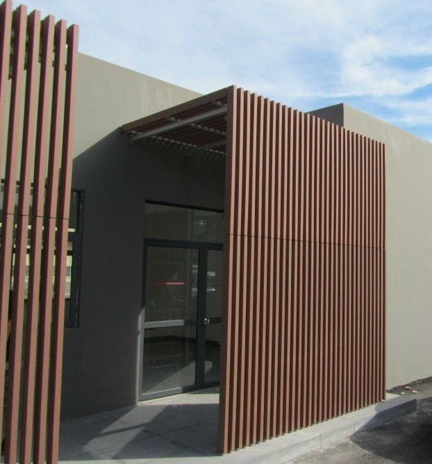 Wood-Finish Vertical Louver Entrance Screen